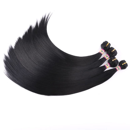 Synthetic Silky Straight Hair Weave 4 Bundles 16 18 18 20 Inches Natural Black Color 1B Double Weft Fiber Hair Extensions