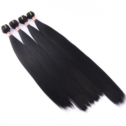 Synthetic Silky Straight Hair Weave 4 Bundles 16 18 18 20 Inches Natural Black Color 1B Double Weft Fiber Hair Extensions