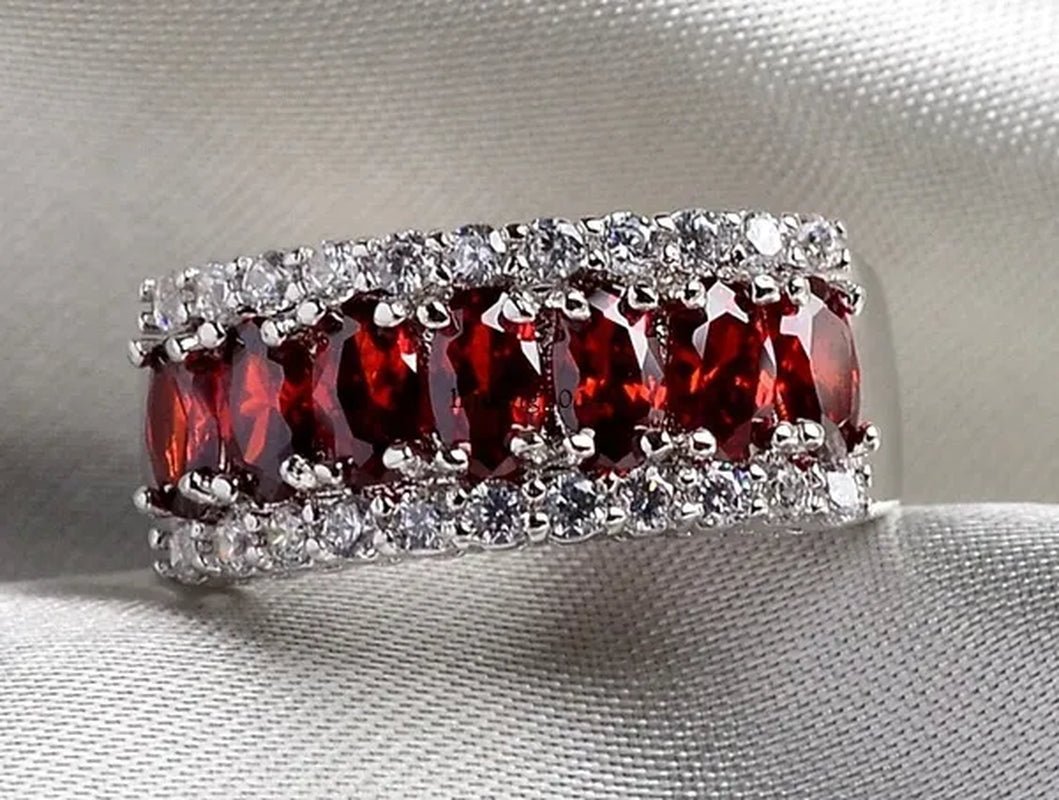 Sz6-9 Fashion Jewelry 10KT White Gold Filled 7CT Ruby Zircon CZ Women's Wedding Ring Band