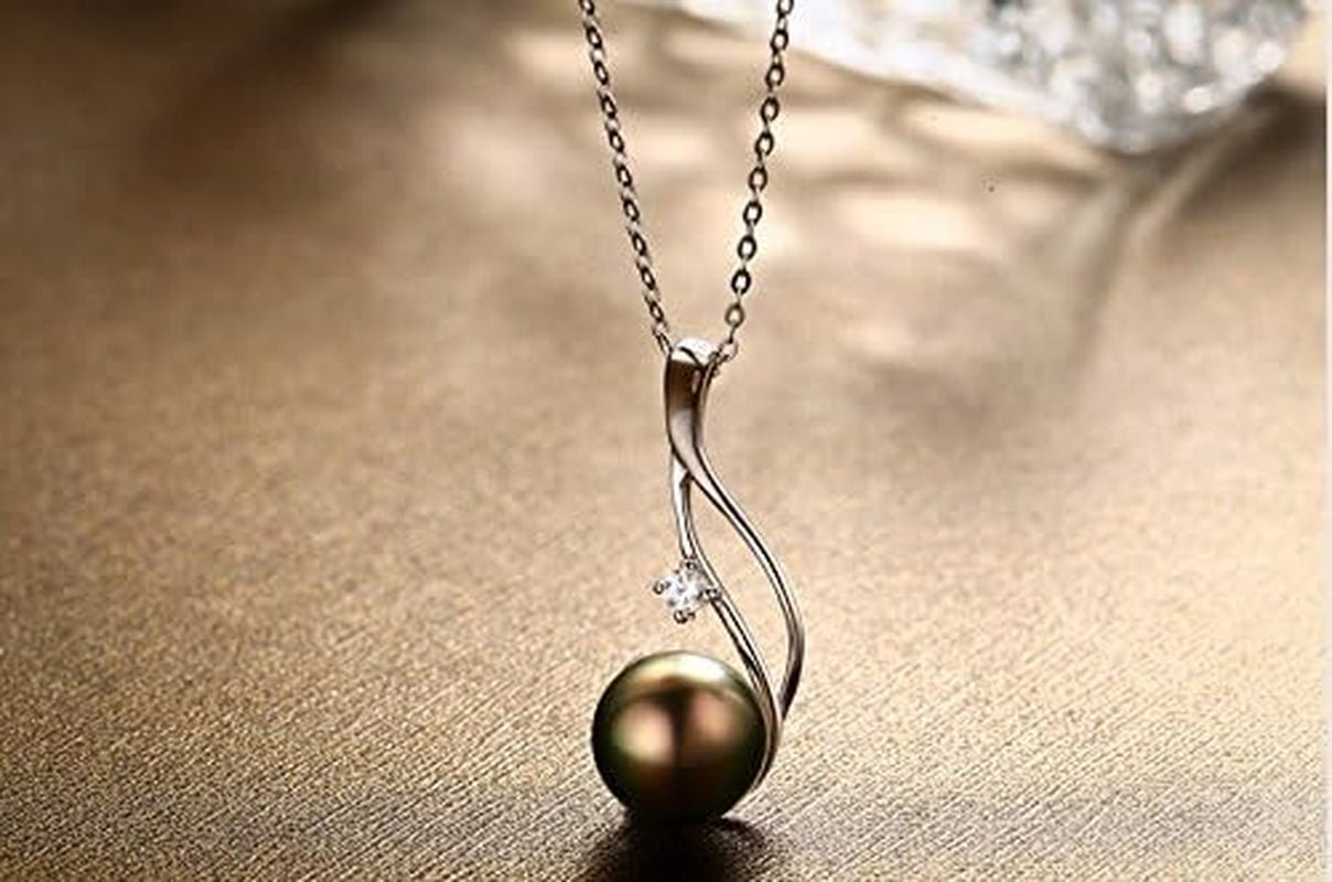 Tahitian Black Pearl Pendant Necklace 18K Gold over Sterling Silver 19 Inch Adjustible Chain - Real Black Pearls Jewelry Gifts for Women Wife Mom Daughter