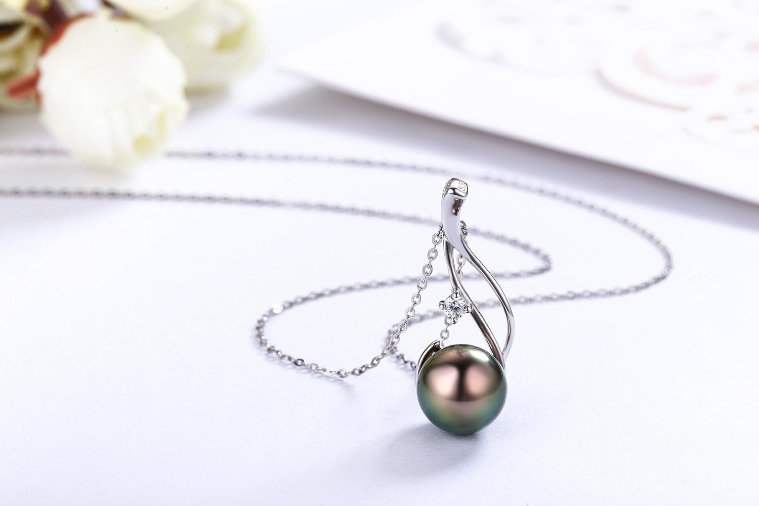 Tahitian Black Pearl Pendant Necklace 18K Gold over Sterling Silver 19 Inch Adjustible Chain - Real Black Pearls Jewelry Gifts for Women Wife Mom Daughter - WORLD TIME VISITS