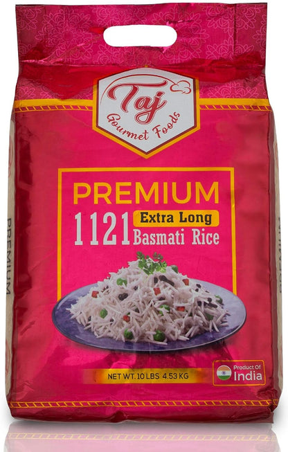 TAJ Premium 1121 Basmati Rice, Extra Long Grain Basmati Rice from India | 10Lbs - WORLD TIME VISITS