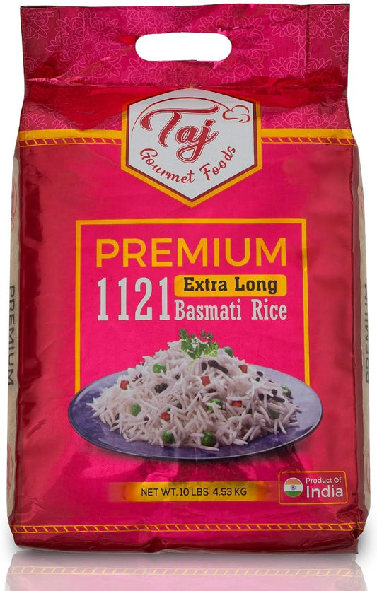 TAJ Premium 1121 Basmati Rice, Extra Long Grain Basmati Rice from India | 10Lbs - WORLD TIME VISITS
