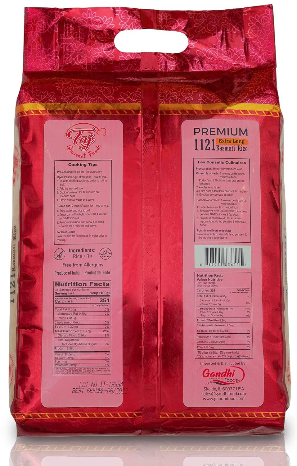 TAJ Premium 1121 Basmati Rice, Extra Long Grain Basmati Rice from India | 10Lbs - WORLD TIME VISITS