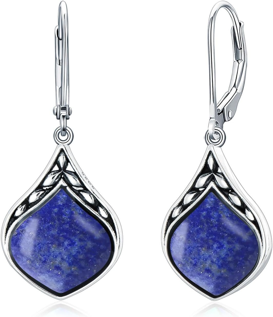Teardrop Earrings 925 Sterling Silver Vintage Irish Celtic Natural Gemstone Dangle Earrings Jewelry Gifts for Women Her Mom - WORLD TIME VISITS