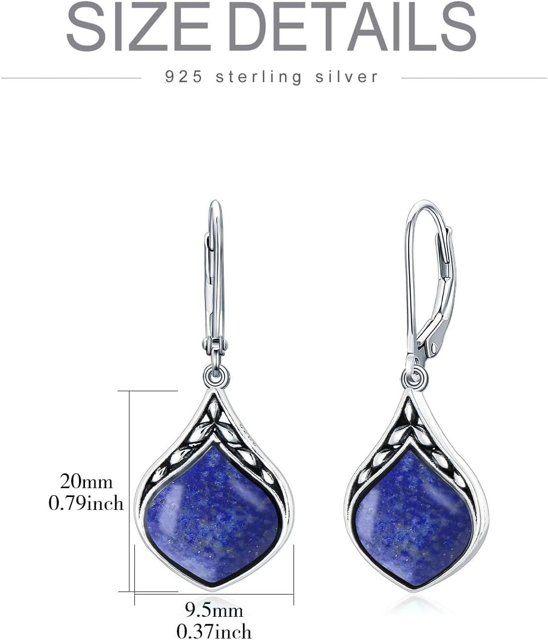 Teardrop Earrings 925 Sterling Silver Vintage Irish Celtic Natural Gemstone Dangle Earrings Jewelry Gifts for Women Her Mom