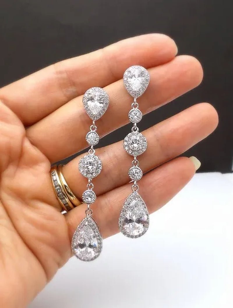 Teardrop White Sapphire Crystal 925 Sterling Silver Drop Dangle Earrings Stud Wedding Gifts