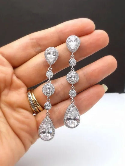 Teardrop White Sapphire Crystal 925 Sterling Silver Drop Dangle Earrings Stud Wedding Gifts