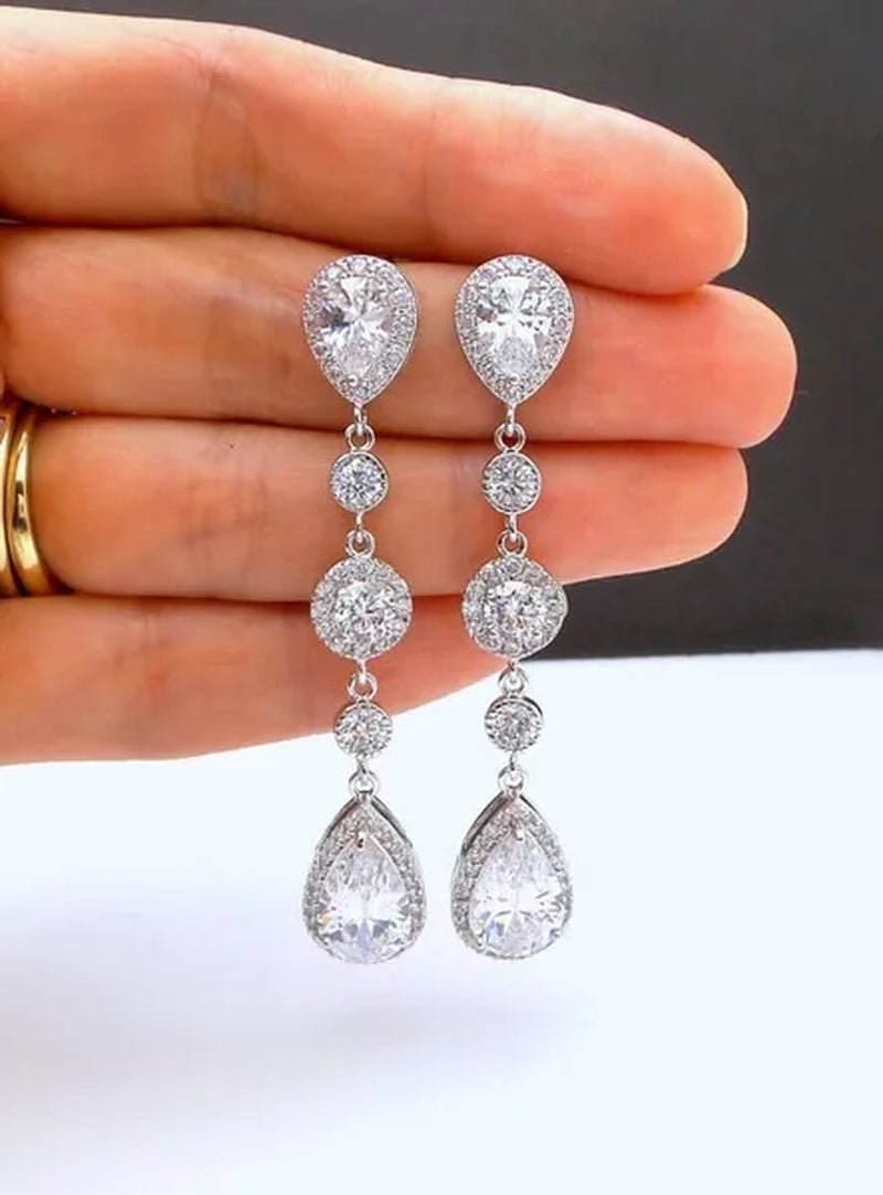 Teardrop White Sapphire Crystal 925 Sterling Silver Drop Dangle Earrings Stud Wedding Gifts - WORLD TIME VISITS