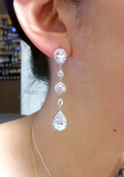 Teardrop White Sapphire Crystal 925 Sterling Silver Drop Dangle Earrings Stud Wedding Gifts