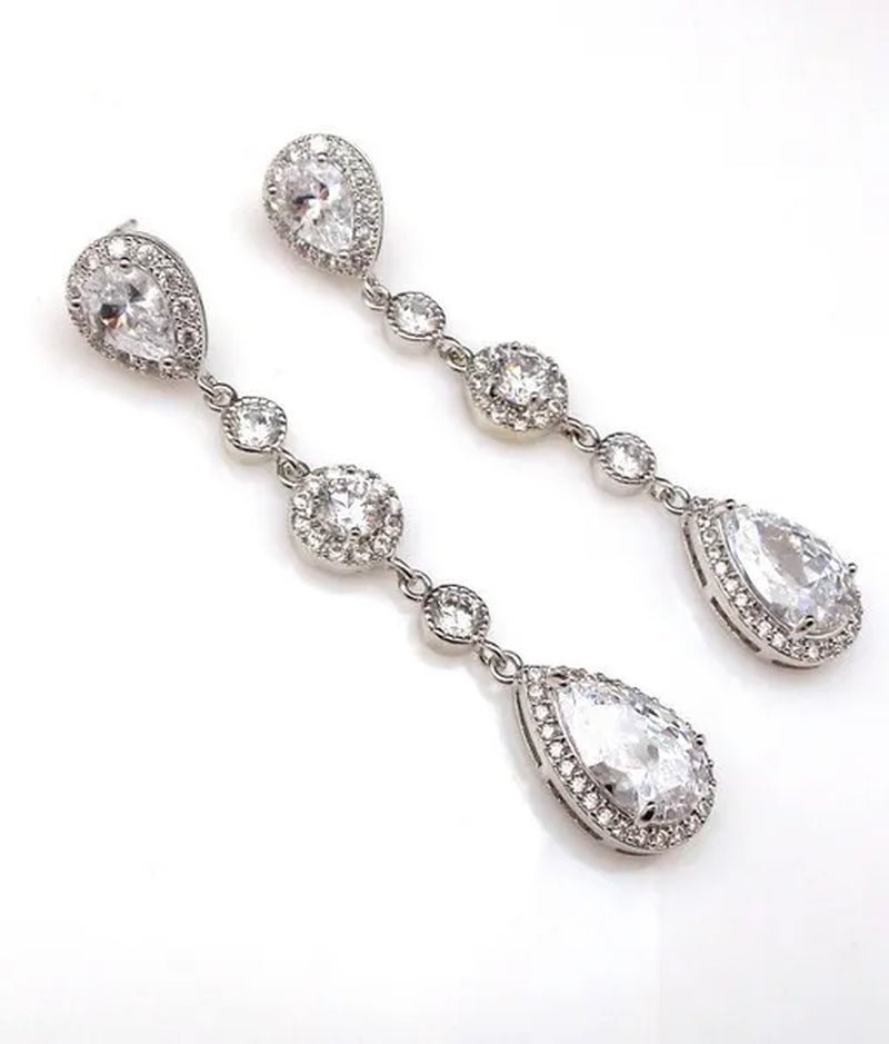 Teardrop White Sapphire Crystal 925 Sterling Silver Drop Dangle Earrings Stud Wedding Gifts