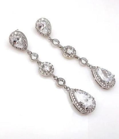 Teardrop White Sapphire Crystal 925 Sterling Silver Drop Dangle Earrings Stud Wedding Gifts