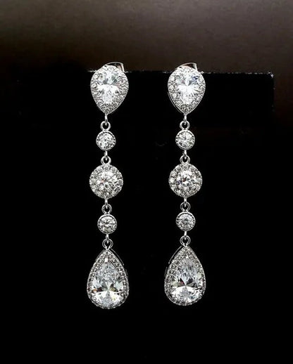 Teardrop White Sapphire Crystal 925 Sterling Silver Drop Dangle Earrings Stud Wedding Gifts - WORLD TIME VISITS
