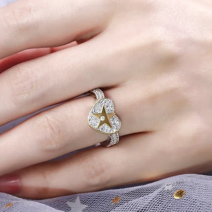Temperament Ladies Fashion Shining Star 18K Yellow Love White Sapphire Diamond Earrings Ring