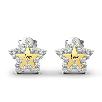 Temperament Ladies Fashion Shining Star 18K Yellow Love White Sapphire Diamond Earrings Ring - WORLD TIME VISITS