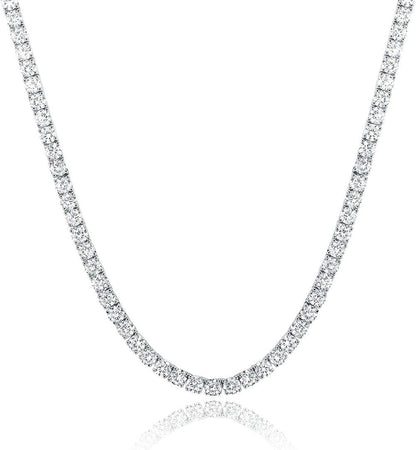 Tennis Necklace 18K White Gold Plated | 5.0 - 6.0Mm round Cubic Zirconia Cut Faux Diamond Tennis Chain for Women and Men 14 - 24 Inches - WORLD TIME VISITS