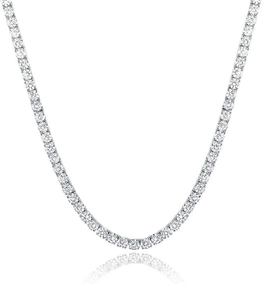 Tennis Necklace 18K White Gold Plated | 5.0 - 6.0Mm round Cubic Zirconia Cut Faux Diamond Tennis Chain for Women and Men 14 - 24 Inches - WORLD TIME VISITS