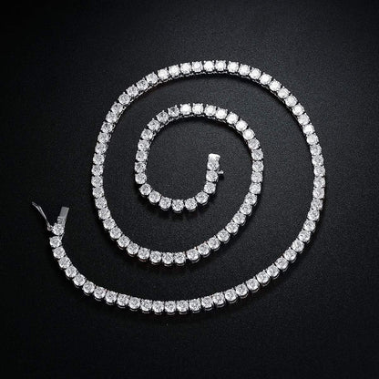 Tennis Necklace 18K White Gold Plated | 5.0 - 6.0Mm round Cubic Zirconia Cut Faux Diamond Tennis Chain for Women and Men 14 - 24 Inches - WORLD TIME VISITS