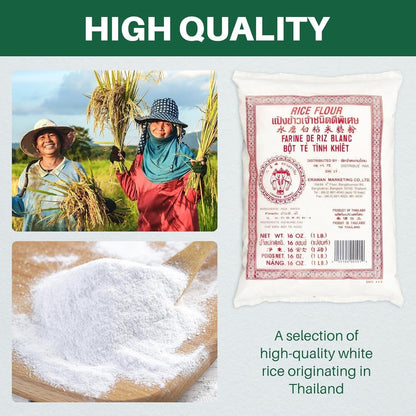 Thai Rice Flour 16 Oz (Basic), Pack of 1, Thailand Rice Flour for Baking & Cooking, 100% Natural, Gluten - Free, Vegan, 1 Pound - WORLD TIME VISITS