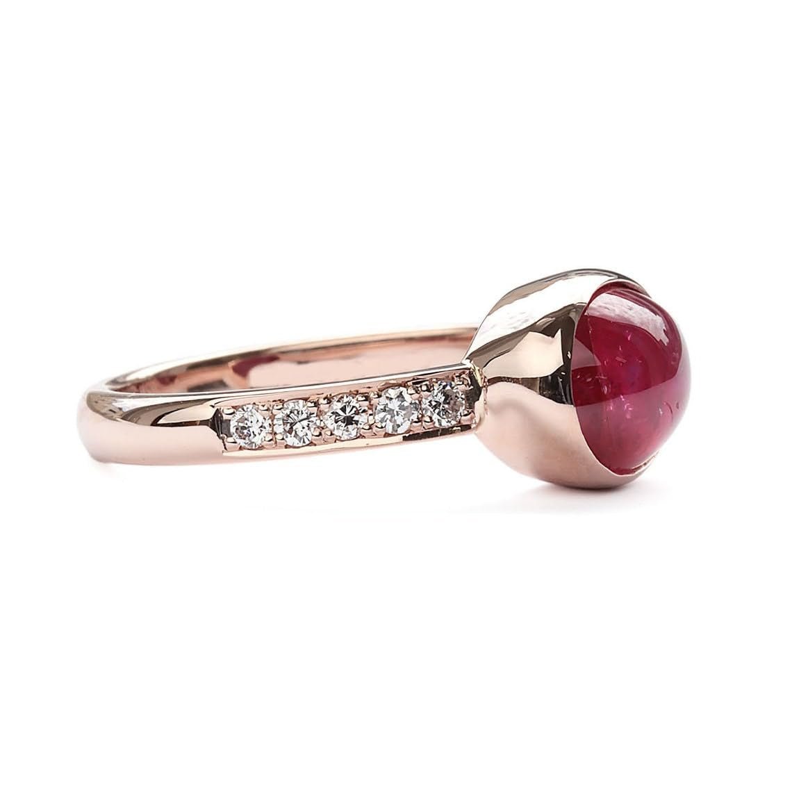 Thailand Ruby Cabochon Wedding 14K Ruby Diamond Ceremony Ring Women Valentine Gifted Ruby Vintage Ring Bezel Setting Ruby Proposal 14K Ring.