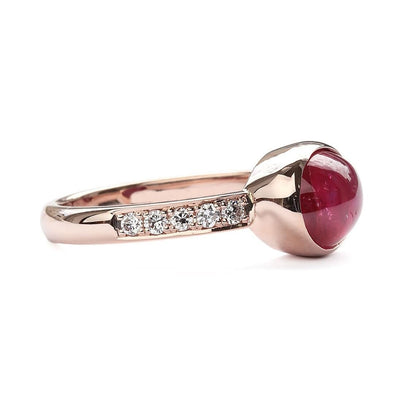 Thailand Ruby Cabochon Wedding 14K Ruby Diamond Ceremony Ring Women Valentine Gifted Ruby Vintage Ring Bezel Setting Ruby Proposal 14K Ring.
