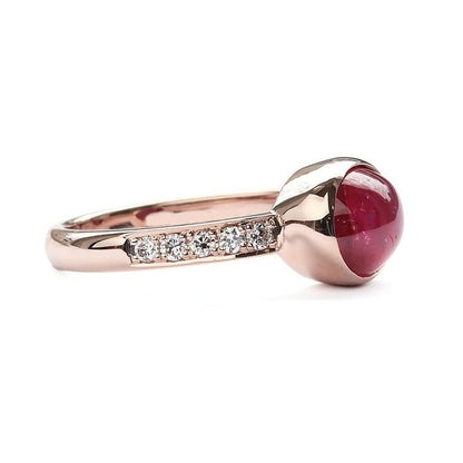 Thailand Ruby Cabochon Wedding 14K Ruby Diamond Ceremony Ring Women Valentine Gifted Ruby Vintage Ring Bezel Setting Ruby Proposal 14K Ring. - WORLD TIME VISITS