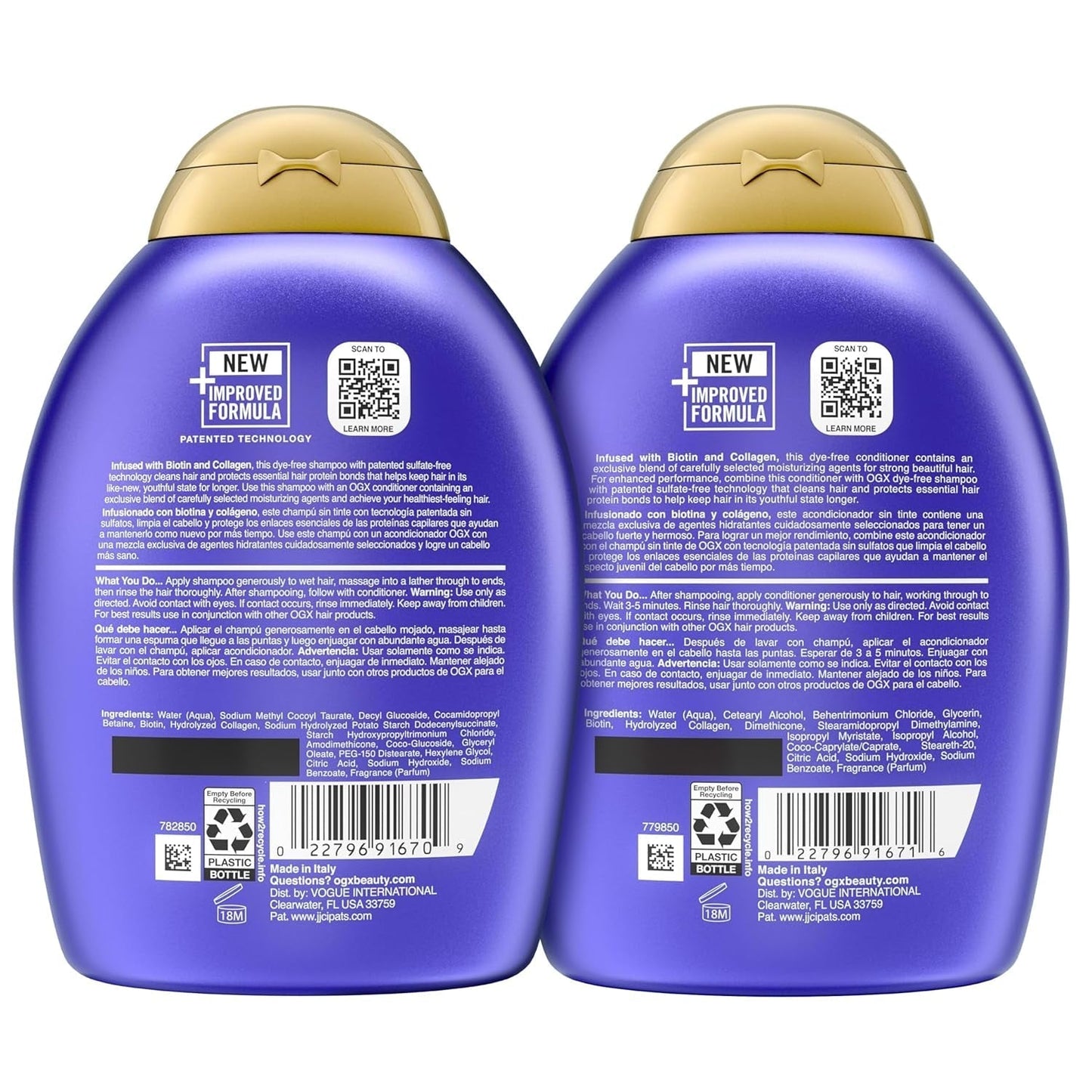 Thick & Full + Biotin & Collagen Shampoo & Conditioner Set, (Packaging May Vary), Purple, 13 Fl Oz (Pack of 2)