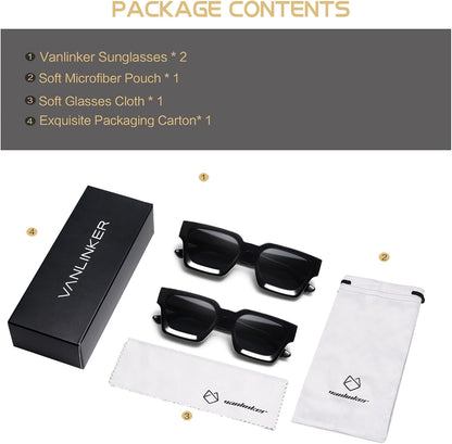 Thick Square Sunglasses for Men Women Retro Chunky Rectangle Shades UV400 Protection VL9731