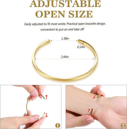 Thin Open Cuff Bracelet, Christmas Gift for Girlfriend Wife Mom, 18K Gold Plated Couples Oval Love Bracelets, Plain Polished Finish Open Cuff Bangle Jewelry Gift for Men Women - WORLD TIME VISITS
