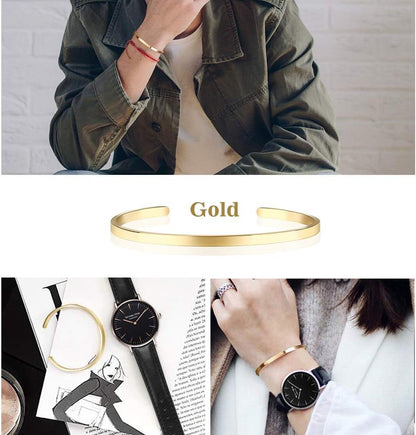 Thin Open Cuff Bracelet, Christmas Gift for Girlfriend Wife Mom, 18K Gold Plated Couples Oval Love Bracelets, Plain Polished Finish Open Cuff Bangle Jewelry Gift for Men Women
