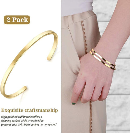 Thin Open Cuff Bracelet, Christmas Gift for Girlfriend Wife Mom, 18K Gold Plated Couples Oval Love Bracelets, Plain Polished Finish Open Cuff Bangle Jewelry Gift for Men Women