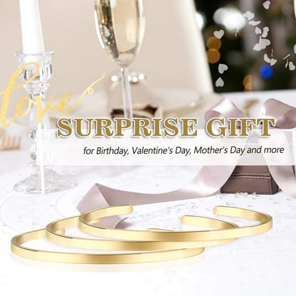 Thin Open Cuff Bracelet, Christmas Gift for Girlfriend Wife Mom, 18K Gold Plated Couples Oval Love Bracelets, Plain Polished Finish Open Cuff Bangle Jewelry Gift for Men Women