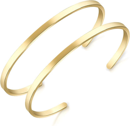 Thin Open Cuff Bracelet, Christmas Gift for Girlfriend Wife Mom, 18K Gold Plated Couples Oval Love Bracelets, Plain Polished Finish Open Cuff Bangle Jewelry Gift for Men Women - WORLD TIME VISITS