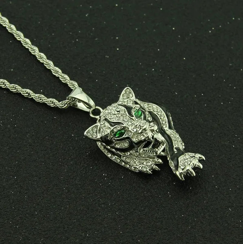 Three Dimensional Tiger Pendant Full of Diamond Domineering Necklace Men's Accessory Pendant
