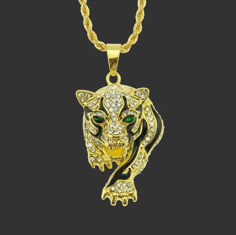 Three Dimensional Tiger Pendant Full of Diamond Domineering Necklace Men's Accessory Pendant - WORLD TIME VISITS