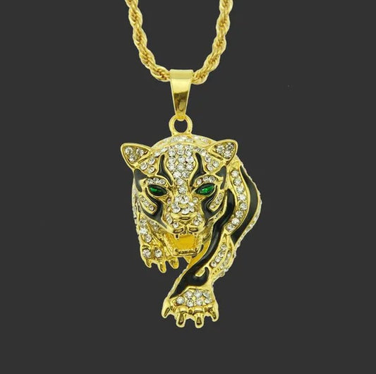 Three Dimensional Tiger Pendant Full of Diamond Domineering Necklace Men's Accessory Pendant - WORLD TIME VISITS