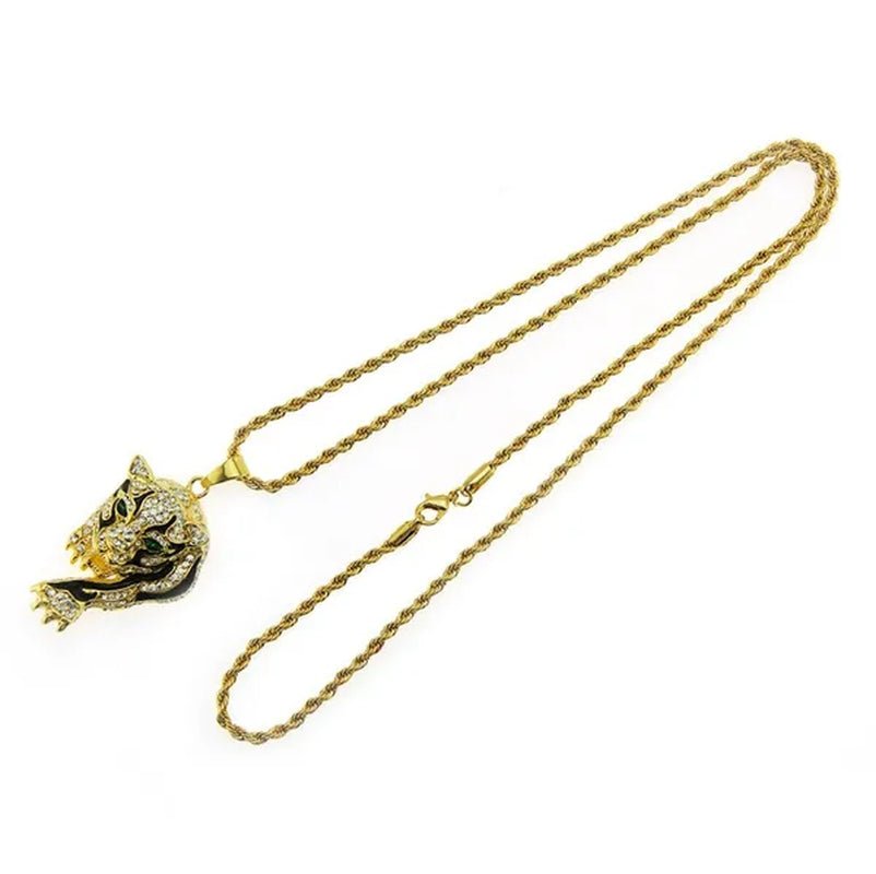 Three Dimensional Tiger Pendant Full of Diamond Domineering Necklace Men's Accessory Pendant