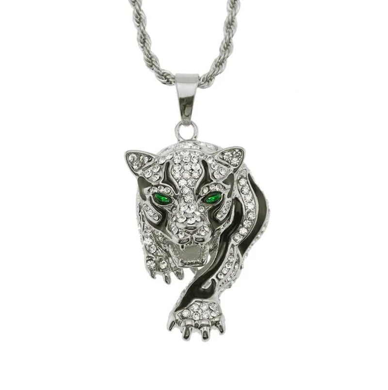 Three Dimensional Tiger Pendant Full of Diamond Domineering Necklace Men's Accessory Pendant