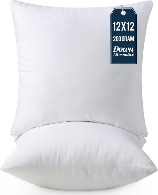 Throw Pillows Insert (Pack of 2, White) - 12 X 12 Inches Bed and Couch Pillows - Indoor Decorative Pillow - WORLD TIME VISITS