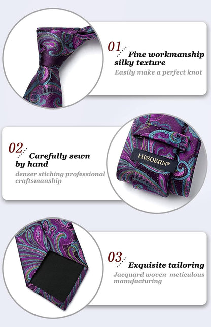 Ties for Men Paisley Tie and Pocket Square Woven Classic Floral Mens Ties Handkerchief Set Wedding Party Necktie