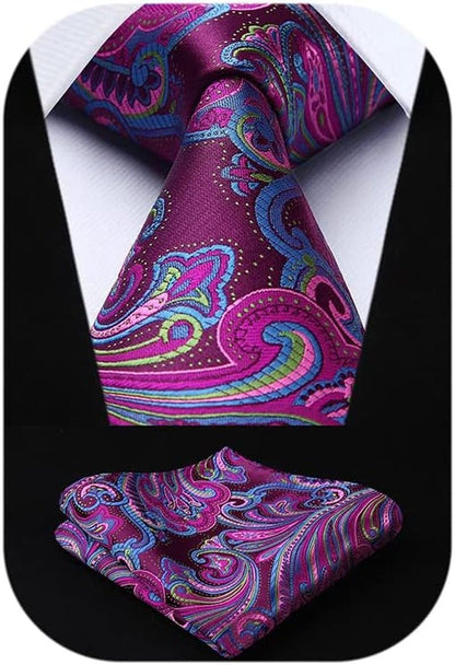 Ties for Men Paisley Tie and Pocket Square Woven Classic Floral Mens Ties Handkerchief Set Wedding Party Necktie - WORLD TIME VISITS