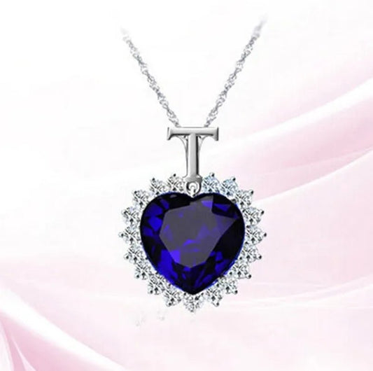 Titanic Heart of the Ocean Sapphire Crystal Chain Necklace Pendant Plate Jewelry - WORLD TIME VISITS