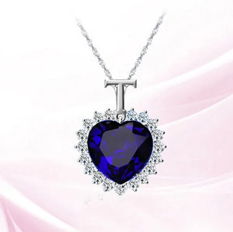 Titanic Heart of the Ocean Sapphire Crystal Chain Necklace Pendant Plate Jewelry