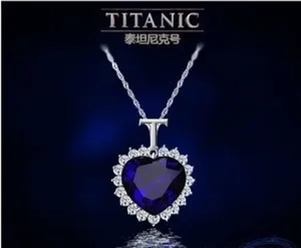 Titanic Heart of the Ocean Sapphire Crystal Chain Necklace Pendant Plate Jewelry - WORLD TIME VISITS