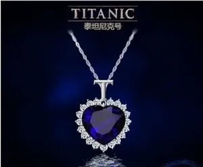 Titanic Heart of the Ocean Sapphire Crystal Chain Necklace Pendant Plate Jewelry - WORLD TIME VISITS