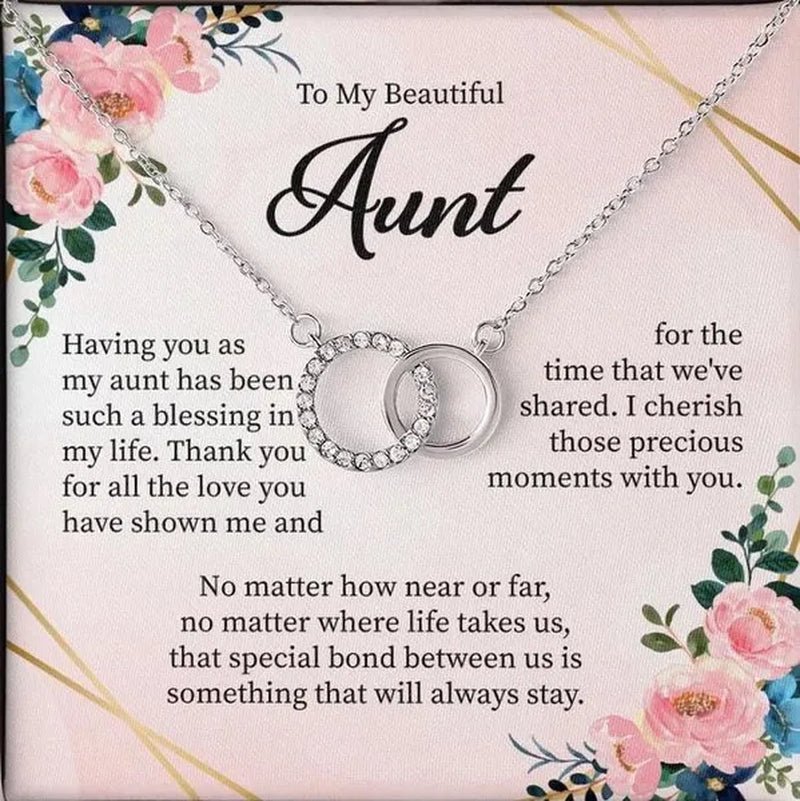 To My Beautiful Aunt 925 Sterling Silver Cubic Zirconia Perfect Pair Necklace Message Card Gifts Aunt Necklace Gift - WORLD TIME VISITS