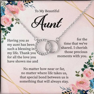 To My Beautiful Aunt 925 Sterling Silver Cubic Zirconia Perfect Pair Necklace Message Card Gifts Aunt Necklace Gift