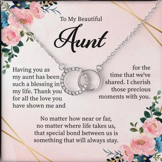 To My Beautiful Aunt 925 Sterling Silver Cubic Zirconia Perfect Pair Necklace Message Card Gifts Aunt Necklace Gift - WORLD TIME VISITS