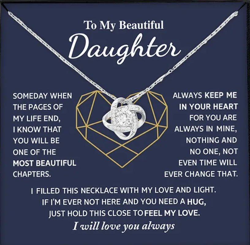 To My Beautiful Daughter S925 Sterling Silver Cubic Zirconia Knot Necklace Daughter Birthday Gift Ideas Message Card Gifts - WORLD TIME VISITS
