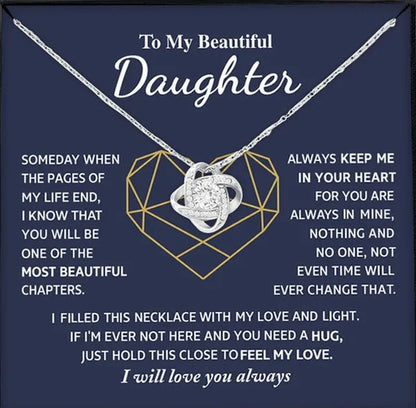 To My Beautiful Daughter S925 Sterling Silver Cubic Zirconia Knot Necklace Daughter Birthday Gift Ideas Message Card Gifts - WORLD TIME VISITS